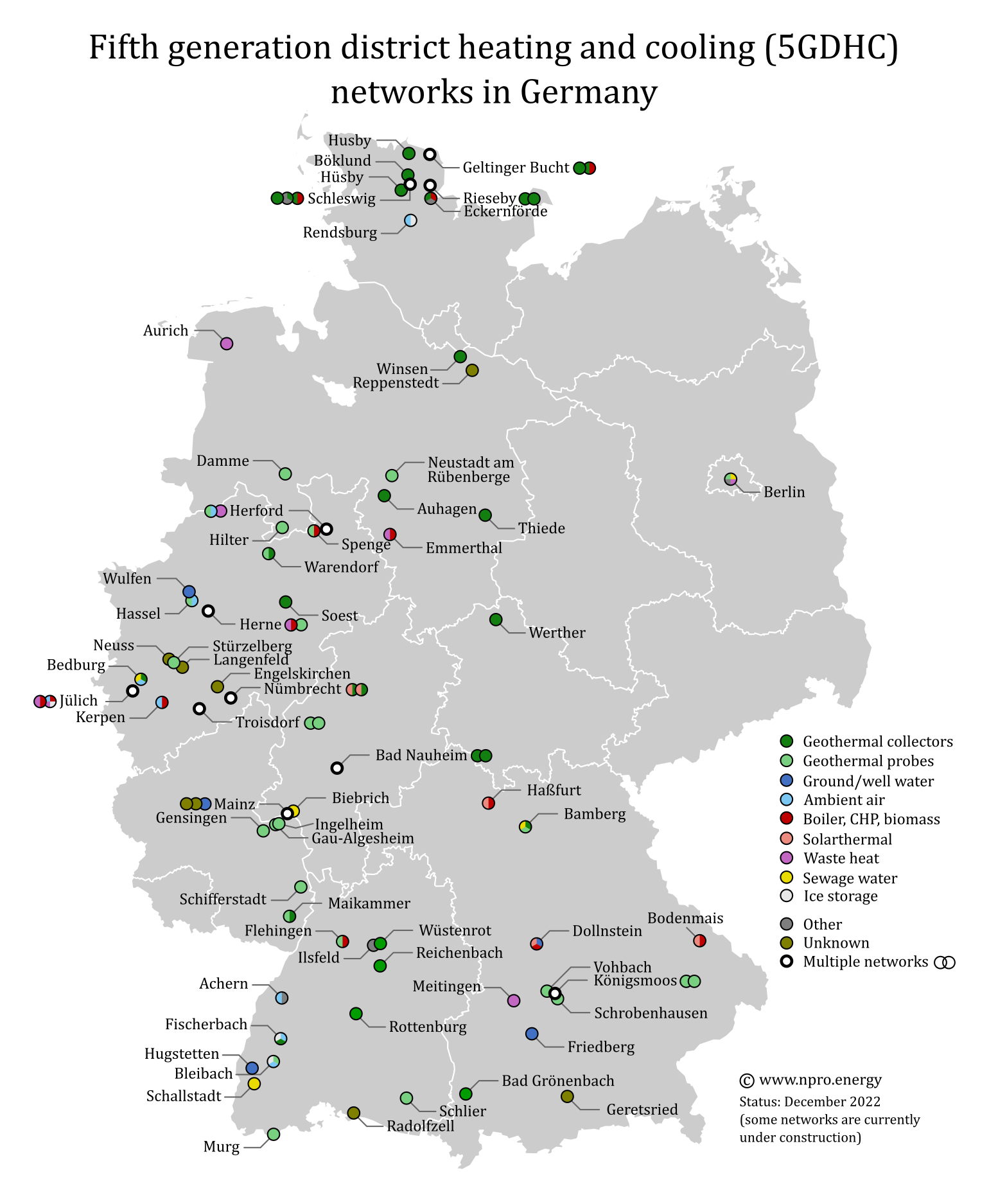 Map with 5GDHC networks in Germany