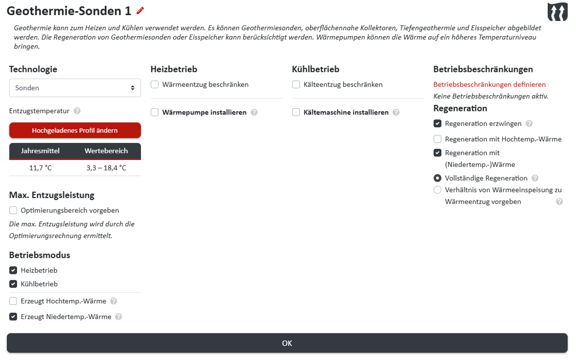 Einstellungen des Sondenfelds in nPro