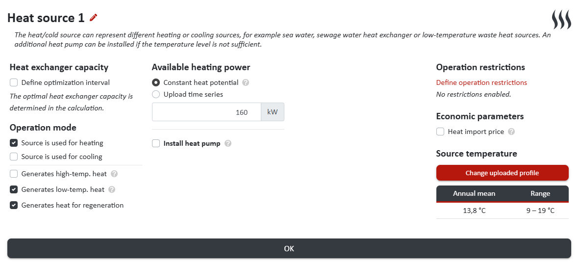Settings of Heat Source 1 in nPro