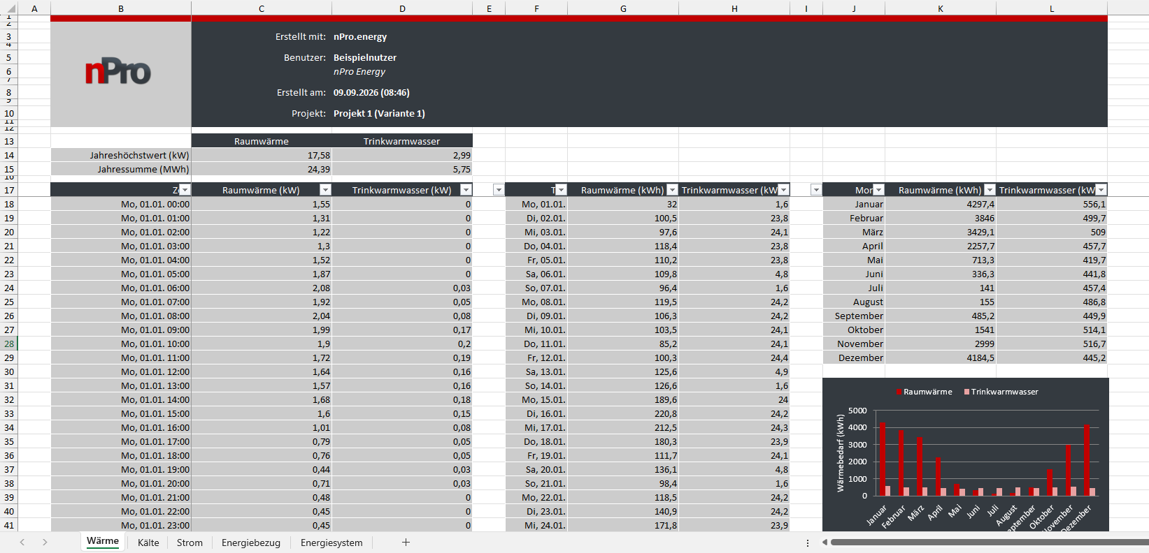Excel-Export Gebäudedetails nPro
