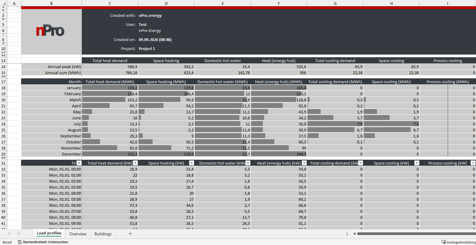 Excel export load profiles nPro