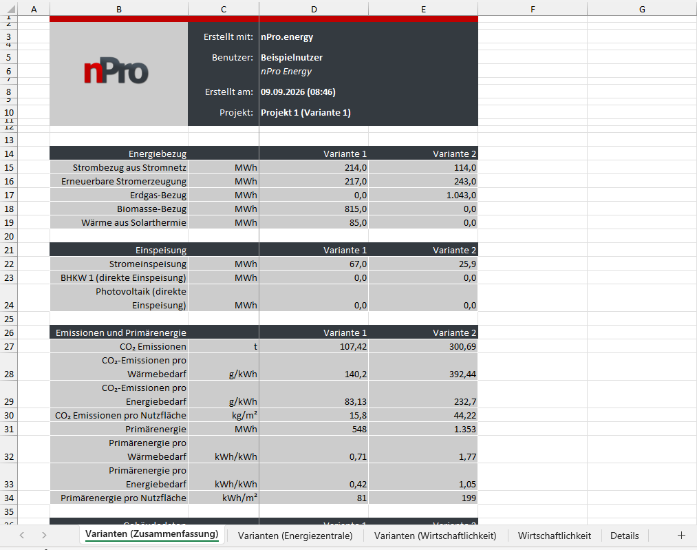Excel-Export Ergebnisse nPro