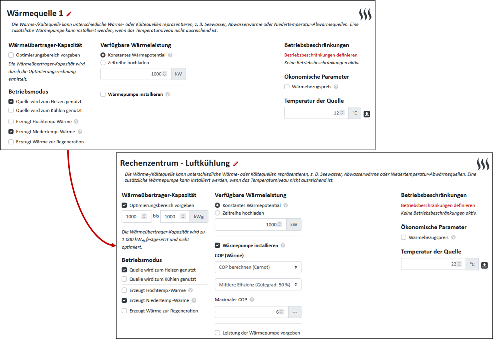 Beispielhafte Konfiguration der Wärmequelle