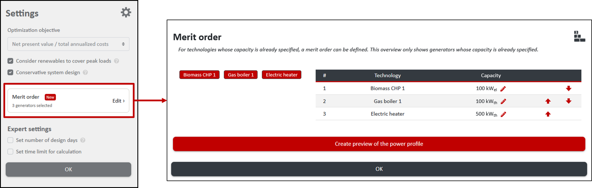 Setting a merit order for heat generators