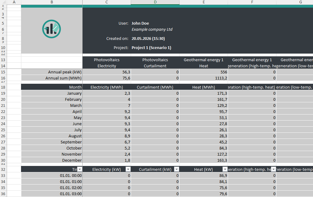Excel export in corporate design