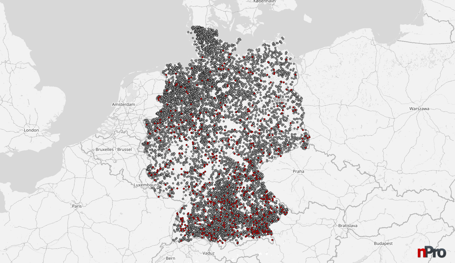 Karte der Biogas- und Biomasseanlagen im Umkreis des Quartiers mit Entfernungsangabe