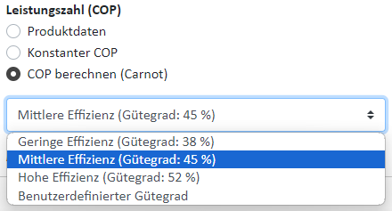 Carnot-Berechnung Wärmepumpe COP