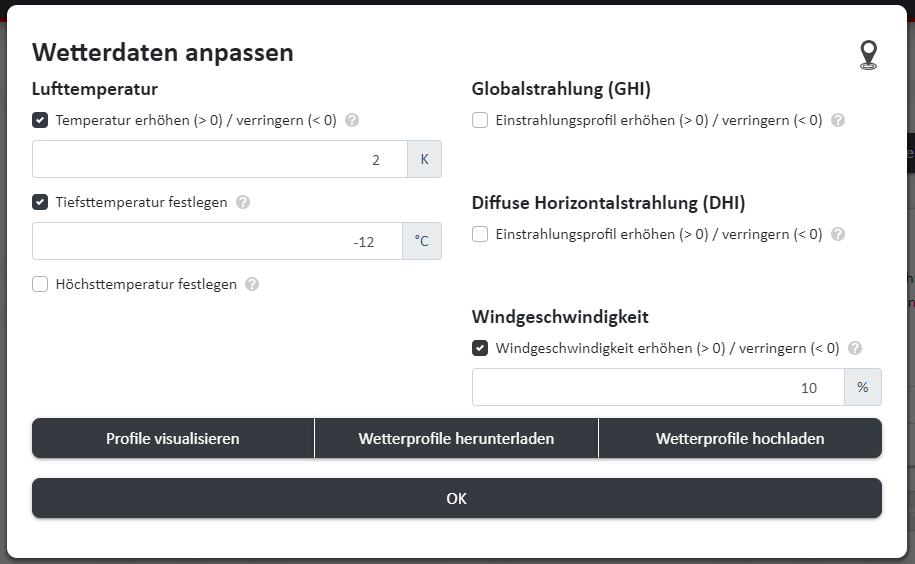 Wetterprofile abändern