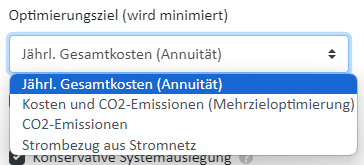 Zielfunktionen Energiesystem-Optimierung